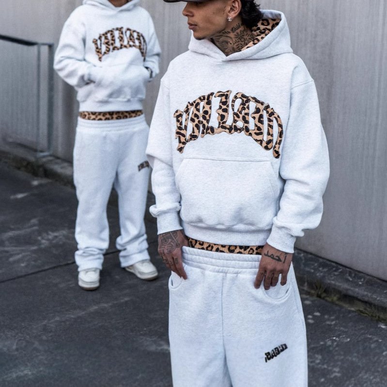 Leopard Print Letter Embroidery Street Casual Trousers Men And Women All-match Hoodie