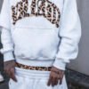 Leopard Print Letter Embroidery Street Casual Trousers Men And Women All-match Hoodie