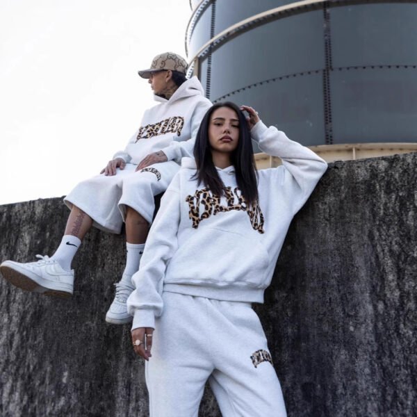Leopard Print Letter Embroidery Street Casual Trousers Men And Women All-match Hoodie
